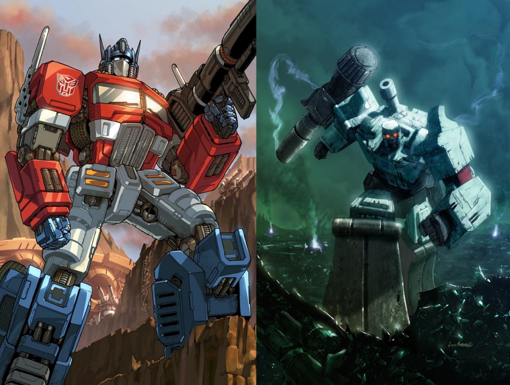 Izquierda: Optimus Prime, por Alex Milne; derecha: Megatron, por Livio Ramondelli.