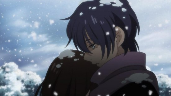 mawaru-penguindrum-shoma-ringo-love-snow-hug-couple-anime-1365976093